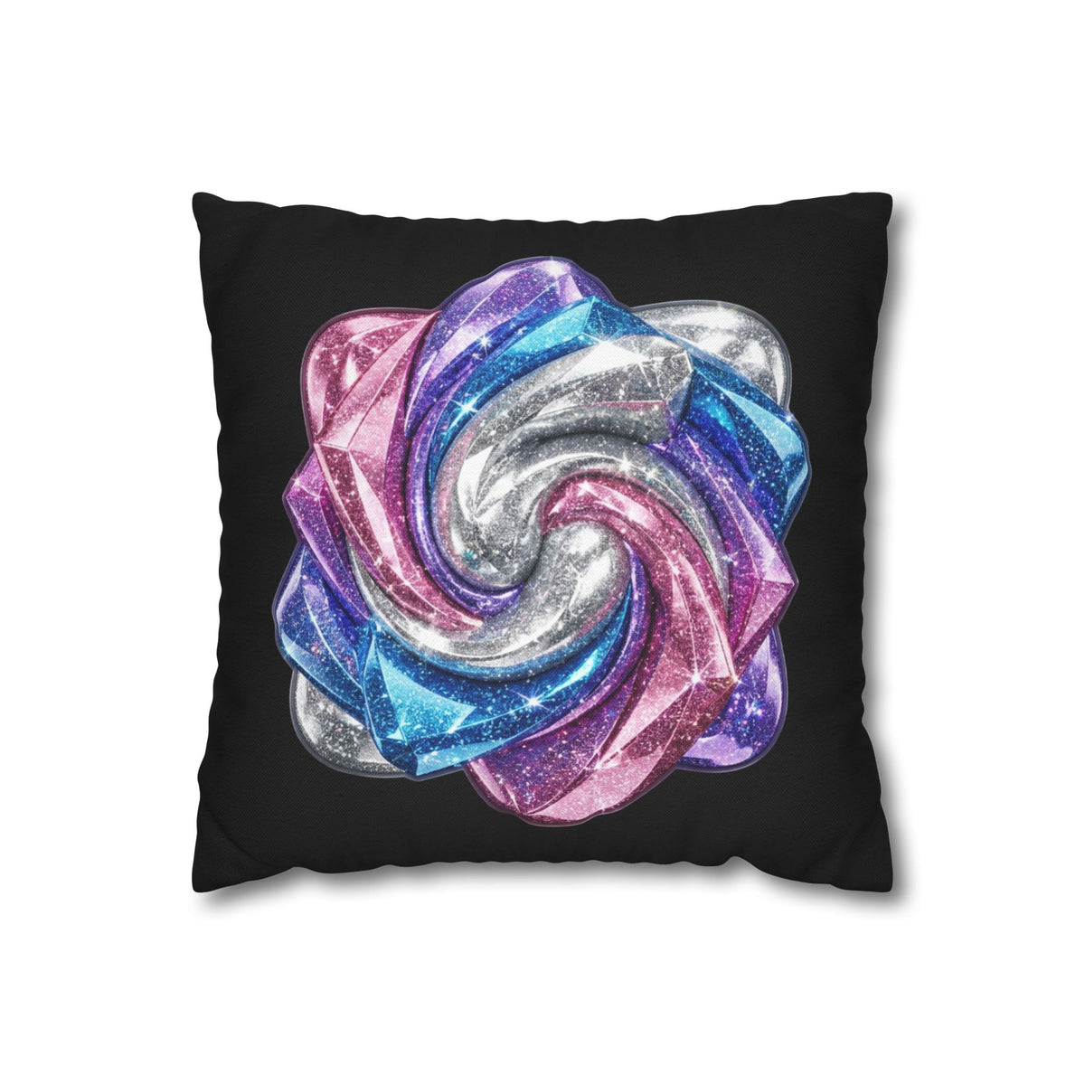 3D Glitter Design Black Spun Polyester Square Pillowcase