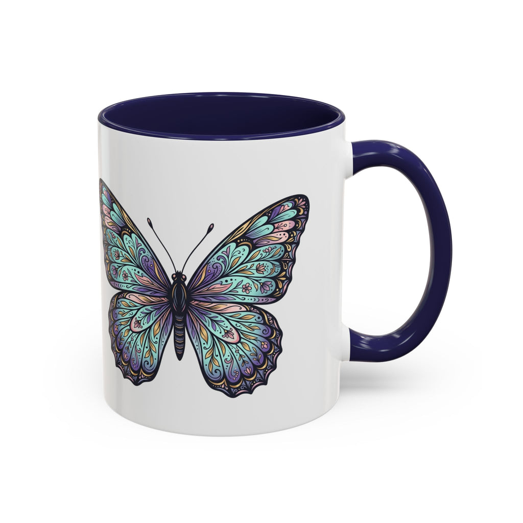 Butterfly Accent Coffee Mug — Teal Mandala Wing Design (11/15oz)