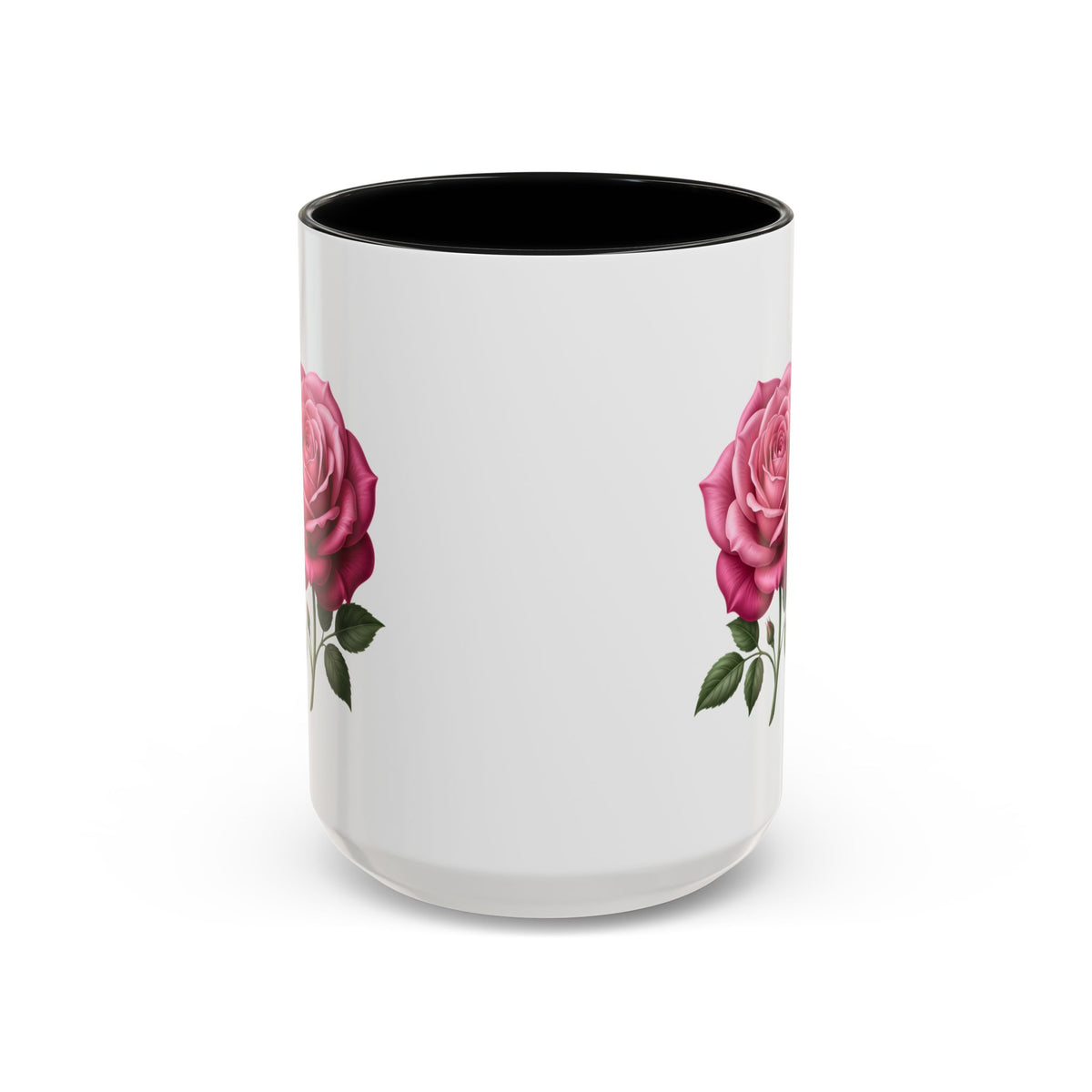 Pink Rose Accent Coffee Mug — Floral Tea & Coffee Cup (11/15 oz)