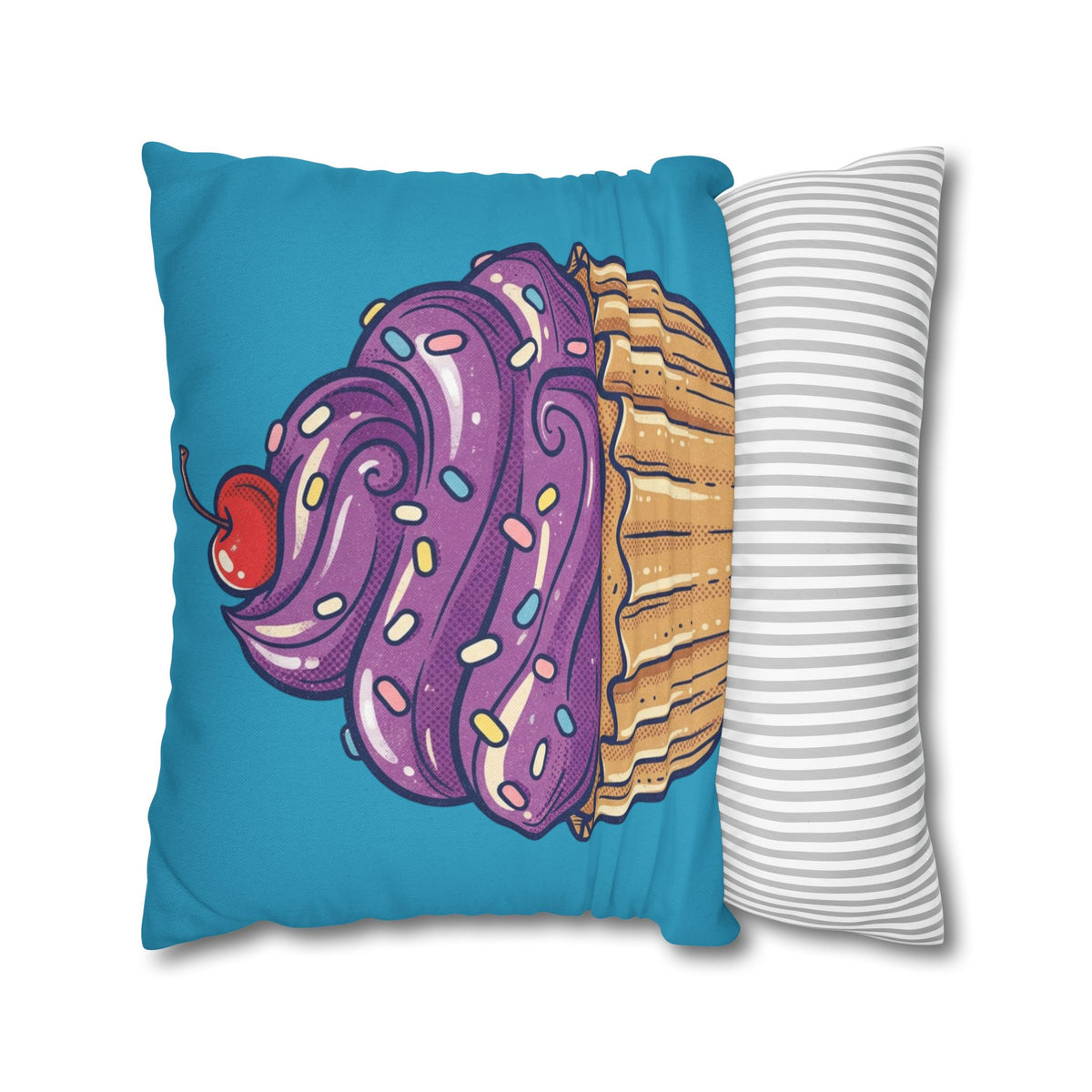 Cupcake Pillowcase — Cute Purple Frosting Decorative Throw Pillow- Turquoise