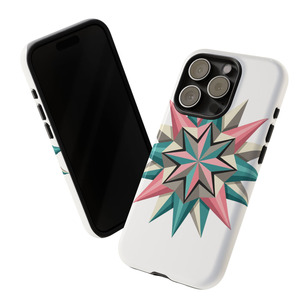 Geometric Star Tough Phone Case – Pink Teal Compass Design