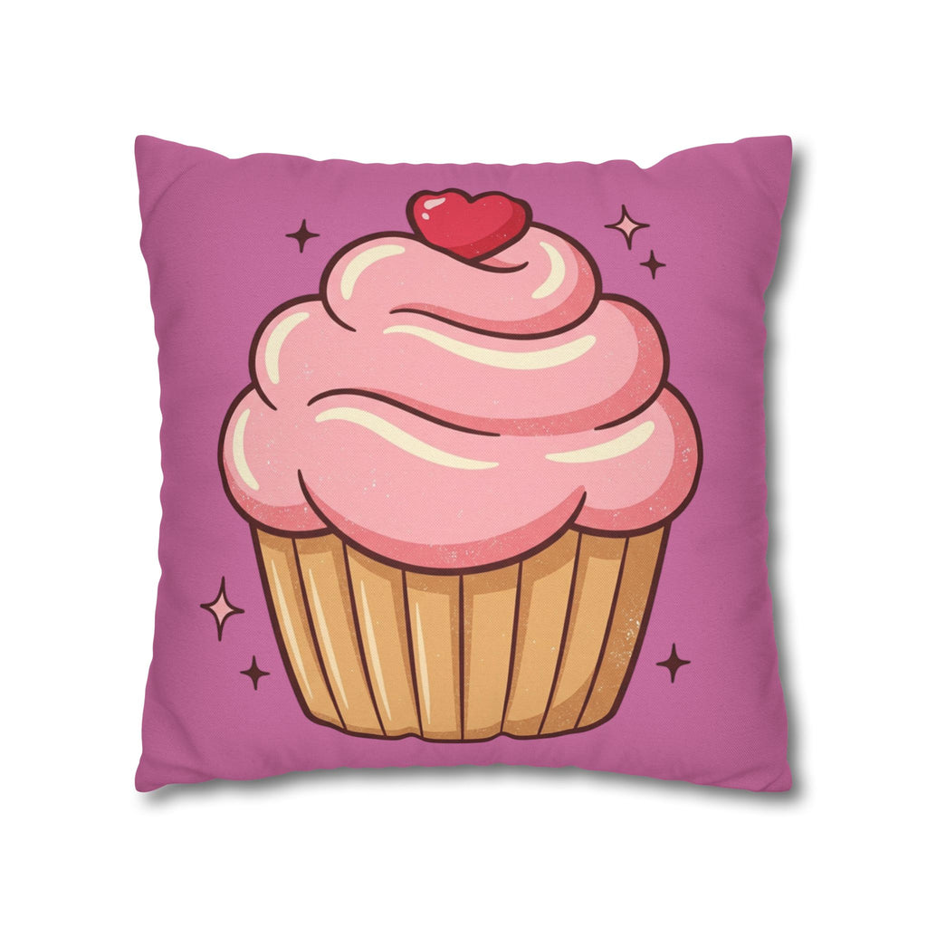 Pink Cupcake Spun Polyester Square Pillowcase- Light Pink