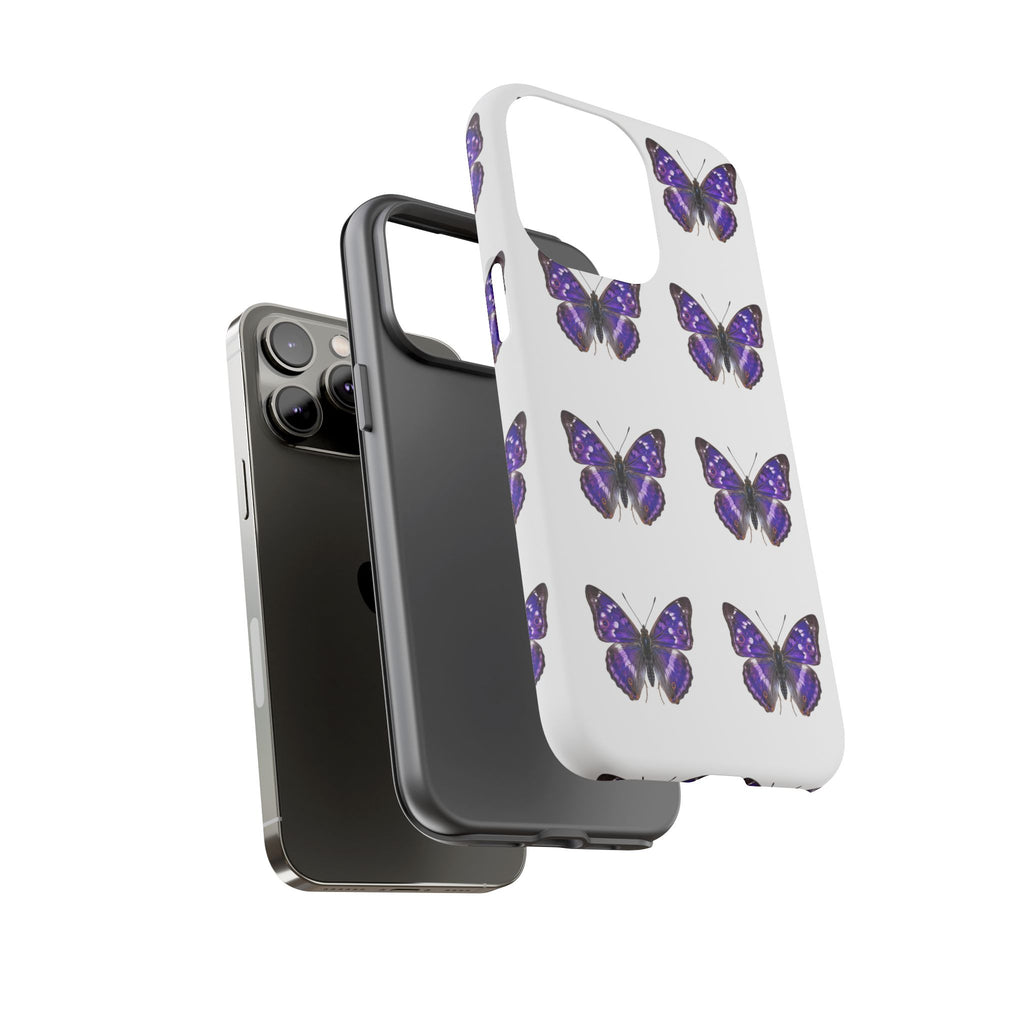 Purple Butterfly Tough Phone Case — Durable Protective iPhone Case with Repeating Butterfly Pattern