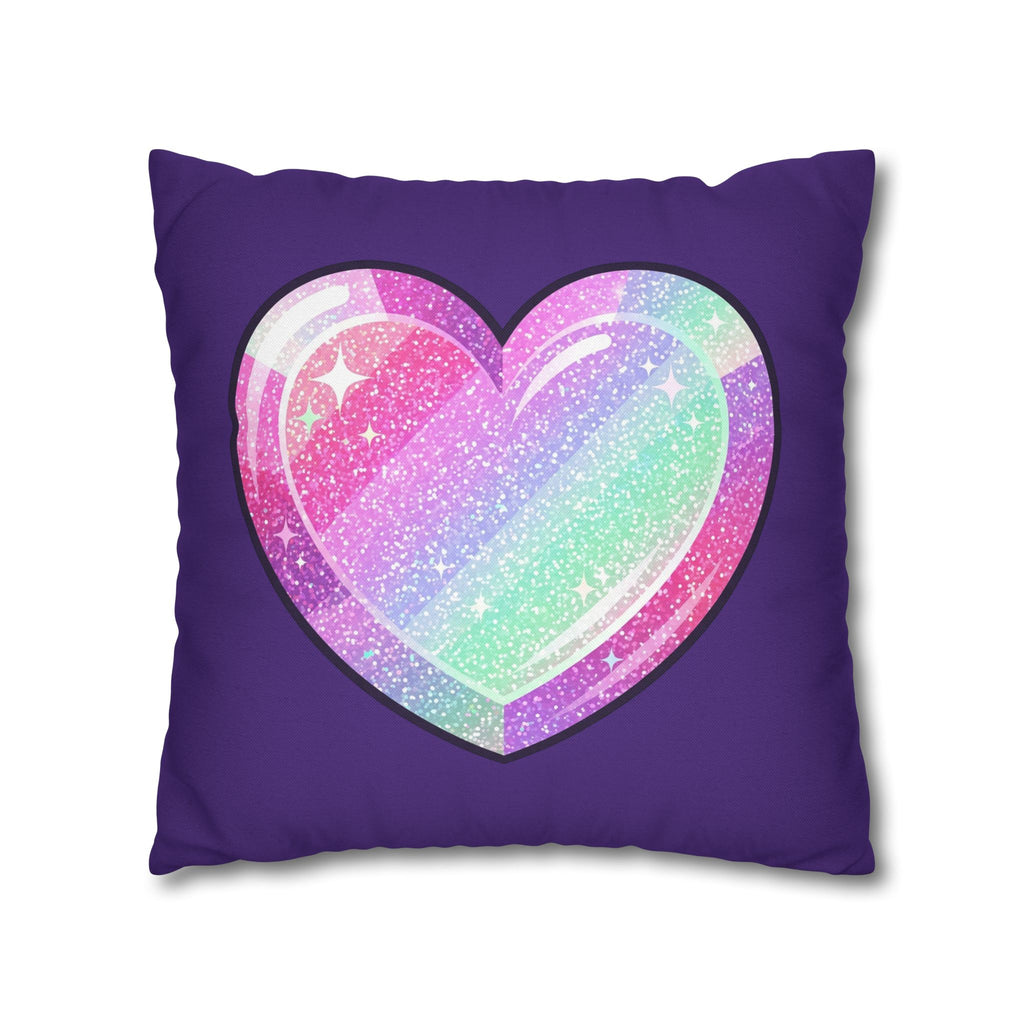 Pastel Glitter Heart Pillowcase Spun Polyester Square Pillowcase- Dark Purple