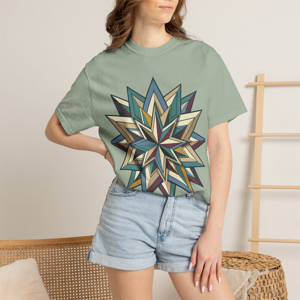 Geometric Starburst T-Shirt — Vintage Compass Rose Graphic Tee