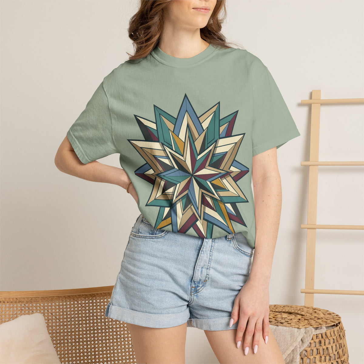 Geometric Starburst T-Shirt — Vintage Compass Rose Graphic Tee