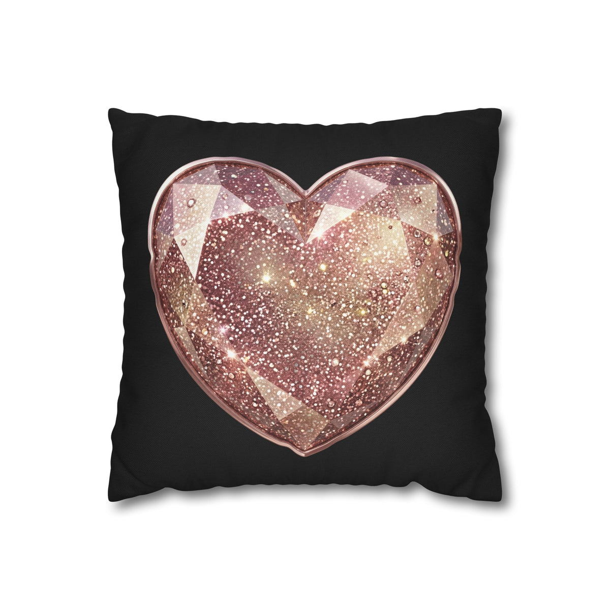 Glitter Rose Gold Crystal Heart Pillowcase- Black