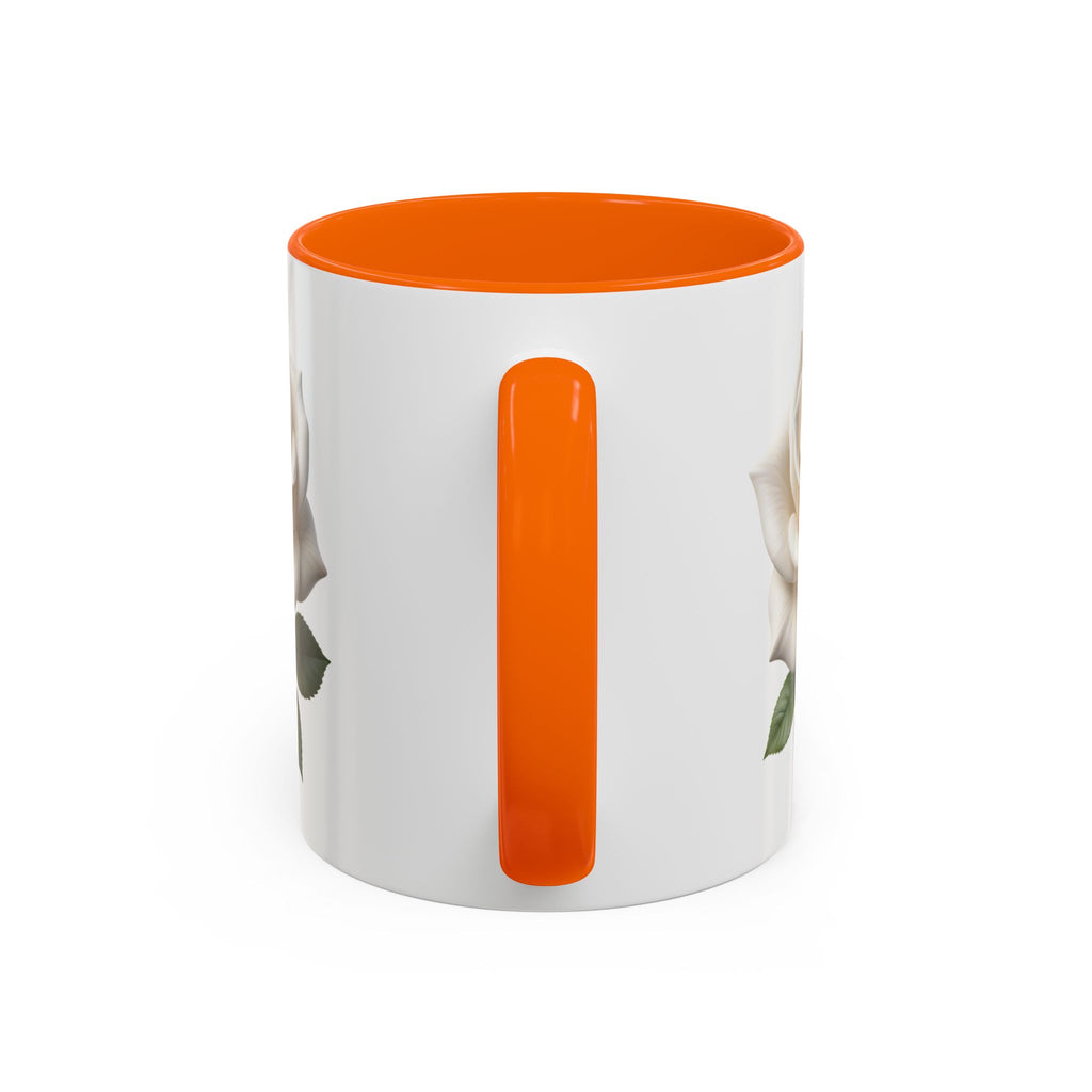 White Rose Accent Coffee Mug — Elegant Floral 11/15oz Ceramic