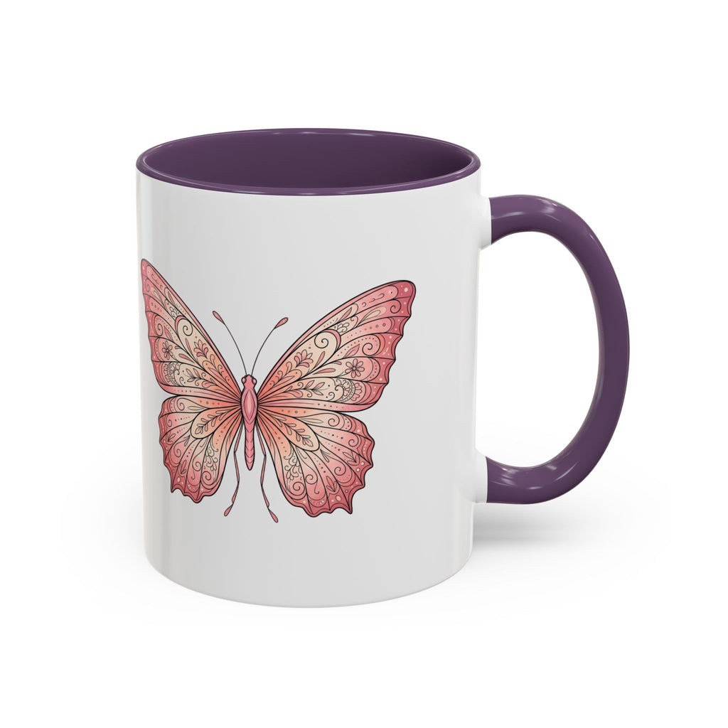 Pink Watercolor Butterfly Accent Coffee Mug — Floral Boho Tea & Coffee Cup (11/15oz)