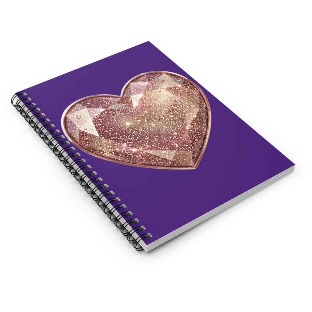 Purple Glitter Gem Heart Spiral Notebook — Ruled Journal for Teens & Gift- Dark Purple