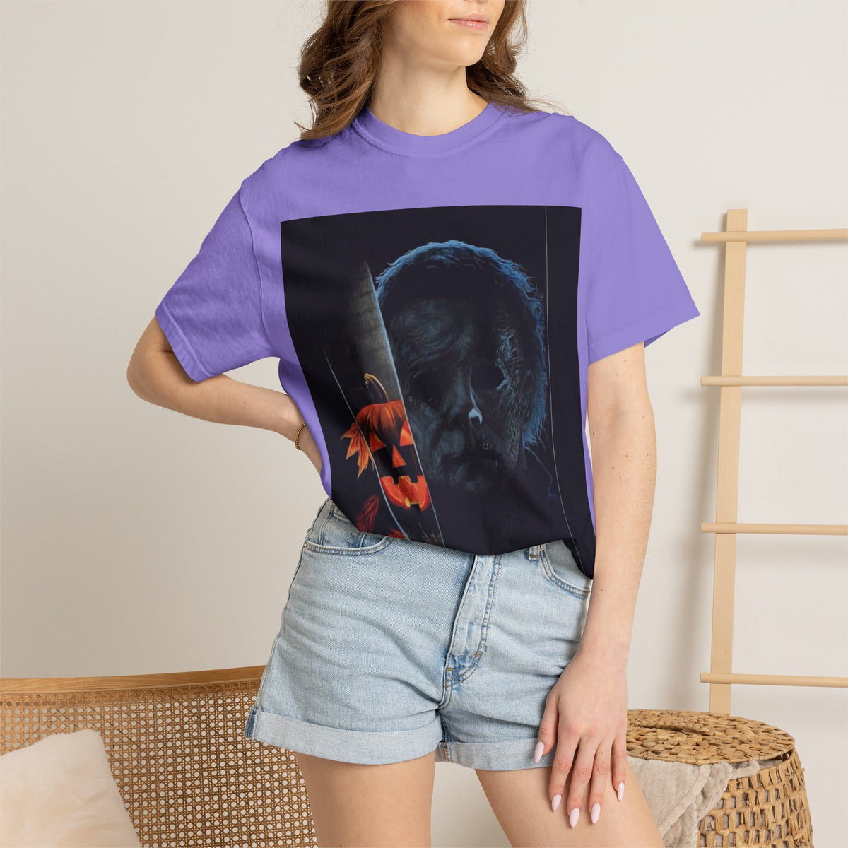 T-Shirt — Halloween Split-Face Pumpkin & Michael Myers Horror Graphic