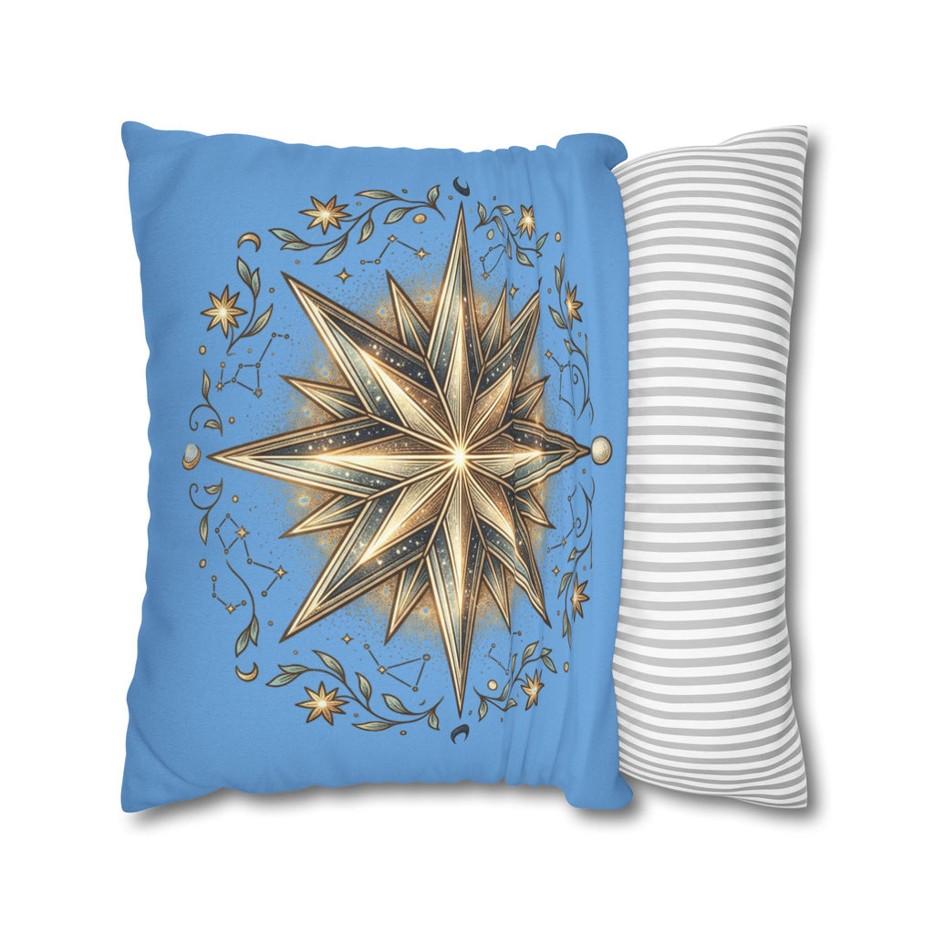 Star Print Light Blue Spun Polyester Square Pillowcase