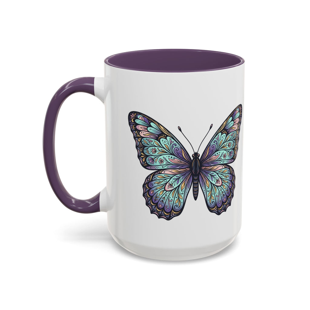 Butterfly Accent Coffee Mug — Teal Mandala Wing Design (11/15oz)