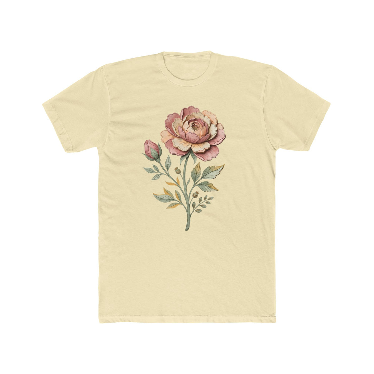 Floral Rose Crew Tee — Vintage Watercolor Peony T-Shirt
