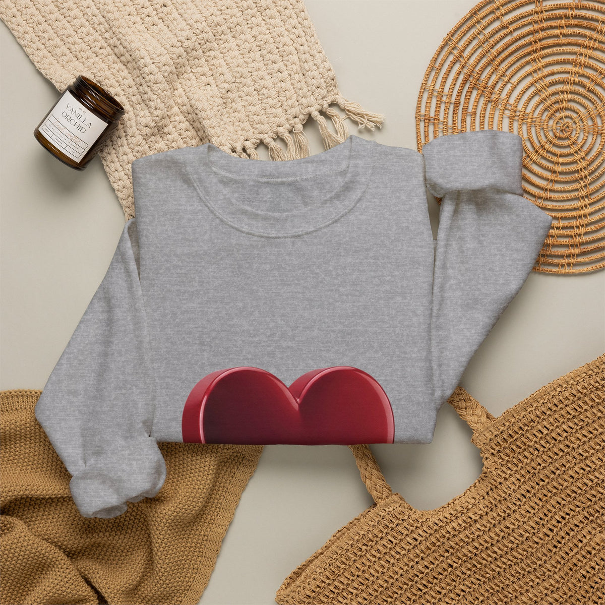 Heart Graphic Sweatshirt — Minimal 3D Red Heart Crewneck for Valentine’s & Everyday Wear