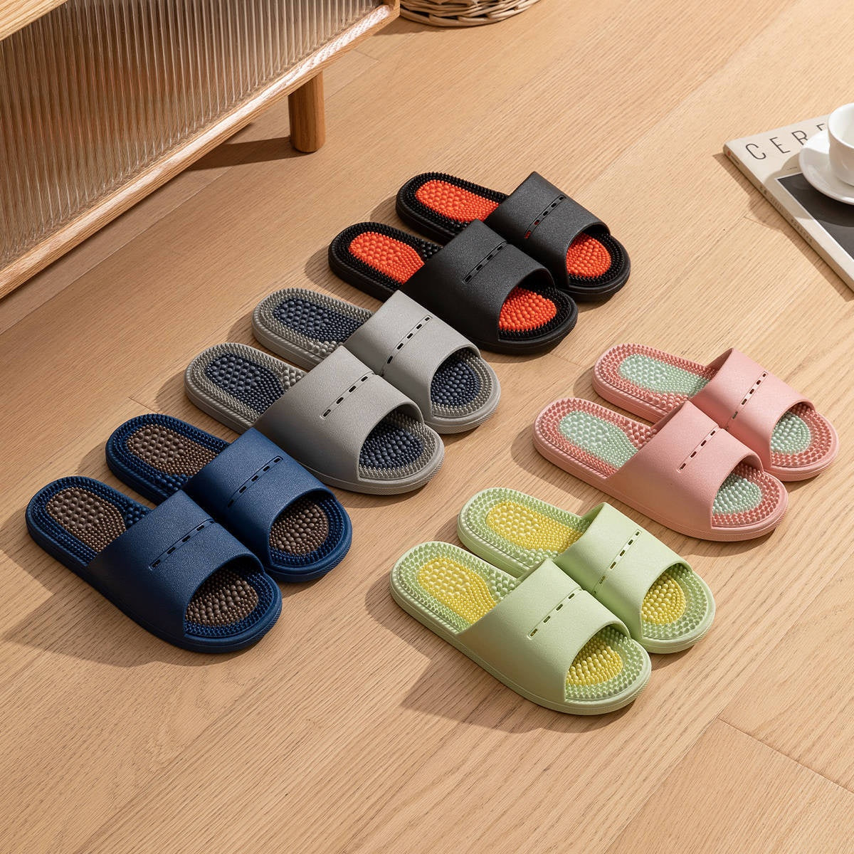 Massage Slippers Non-Slip Bath Massaging Reflexology Sandals PVC Slippers