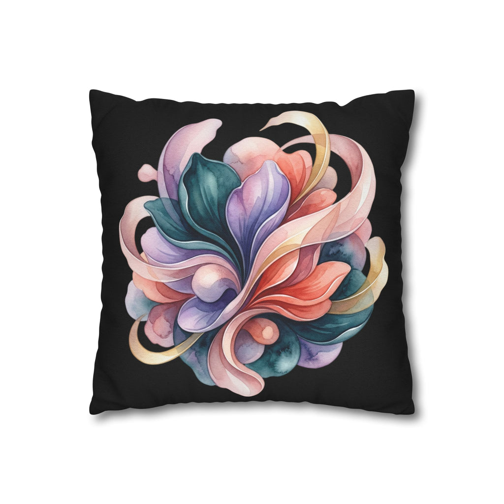 Abstract Floral Throw Pillowcase — Colorful Petal Swirl on Black
