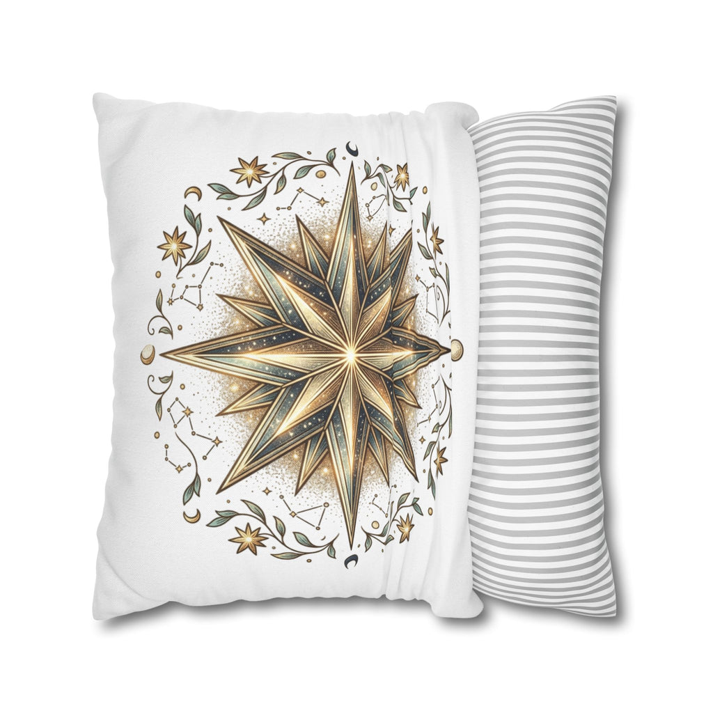 Gold Nautical Star Decorative Pillowcase — Coastal Boho Accent