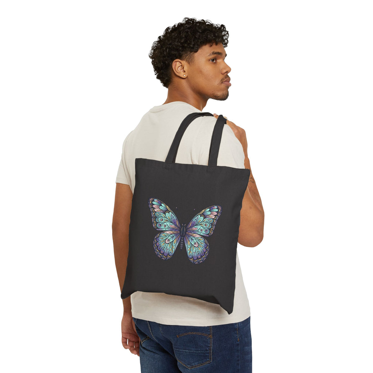 Butterfly Canvas Tote Bag — Vintage Teal Butterfly Eco Shopping Bag