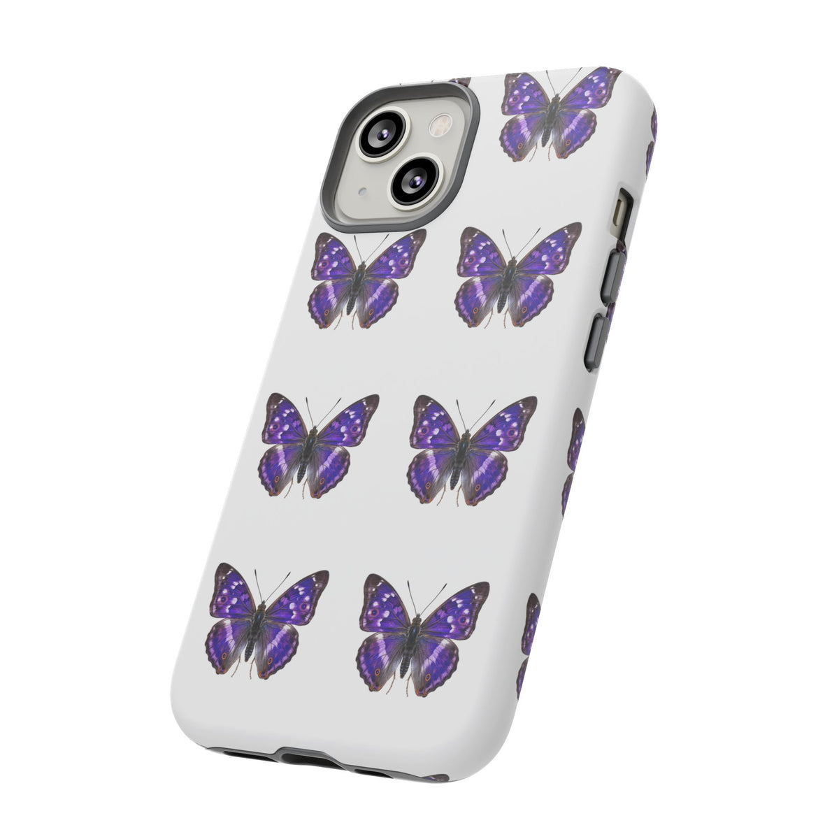 Purple Butterfly Tough Phone Case — Durable Protective iPhone Case with Repeating Butterfly Pattern