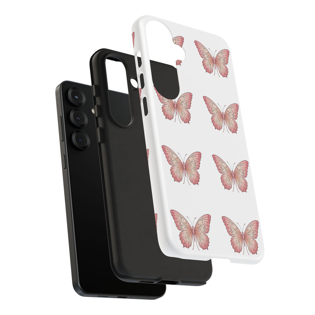 Pink Butterfly Tough Phone Case — Floral Pattern Protective Cover