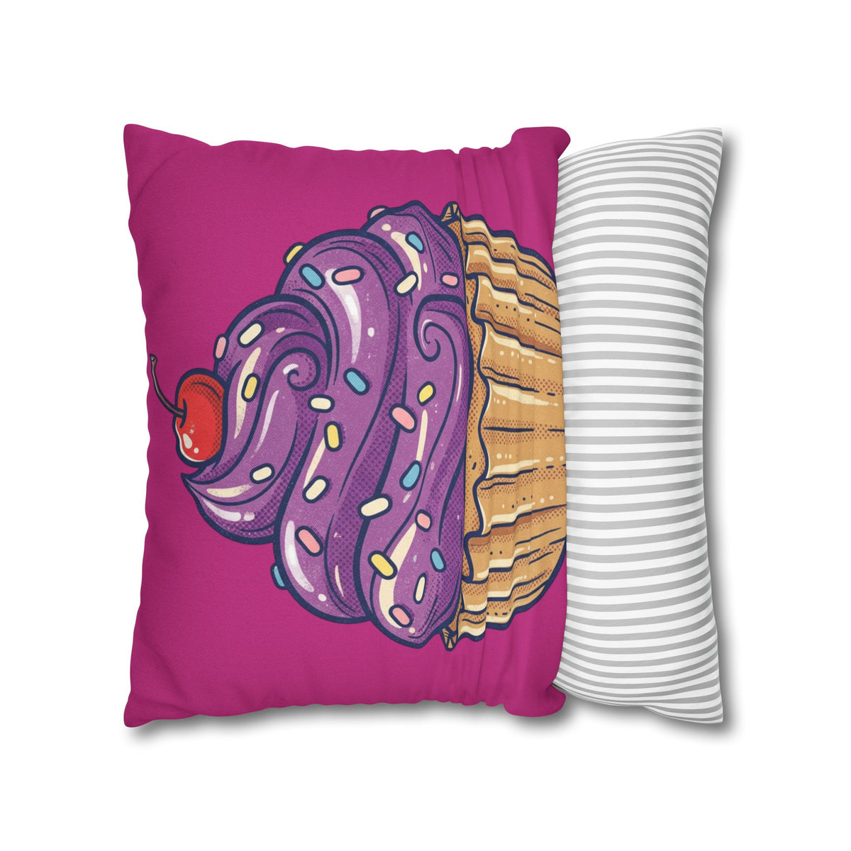 Cupcake Illustration Pillowcase - Purple Frosting Decorative Throw Pillow Cover- Magenta