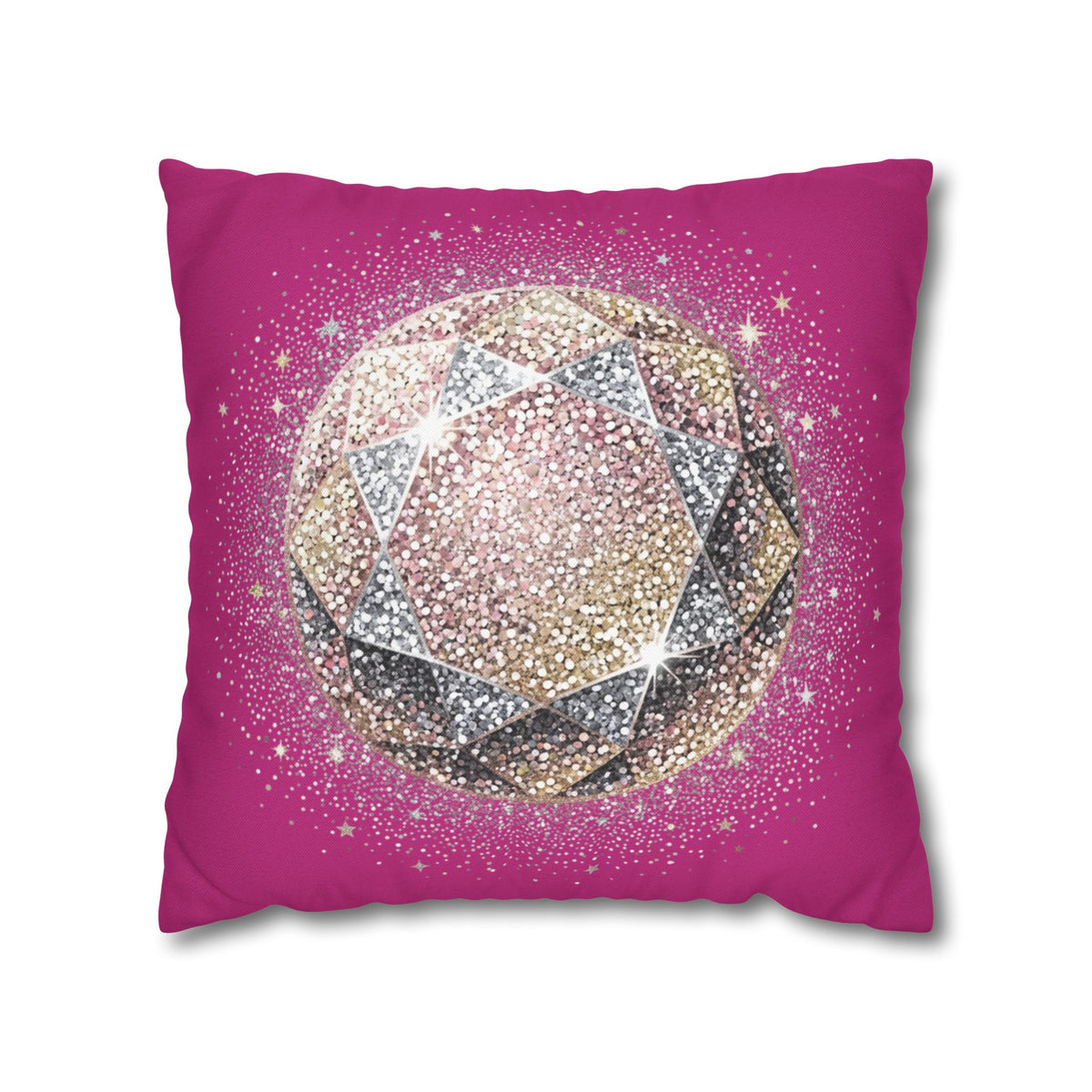 Glittery Magenta Spun Polyester Square Pillowcase