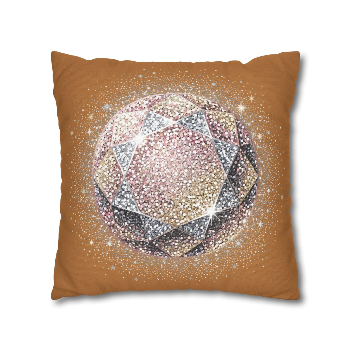 Glittery Light Brown Spun Polyester Square Pillowcase