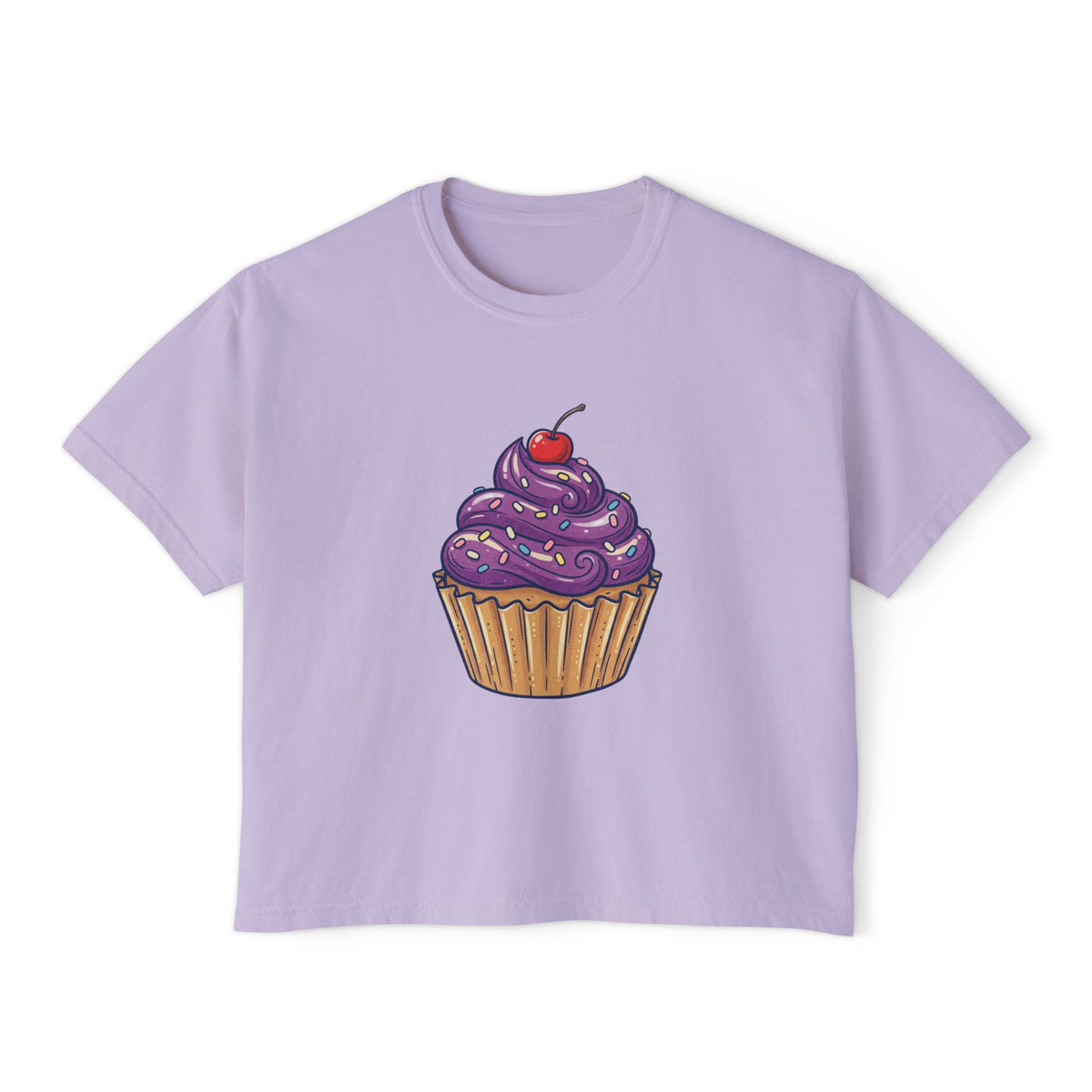 Cupcake Graphic Boxy Tee — Cute Purple Frosting Women's T-Shirt