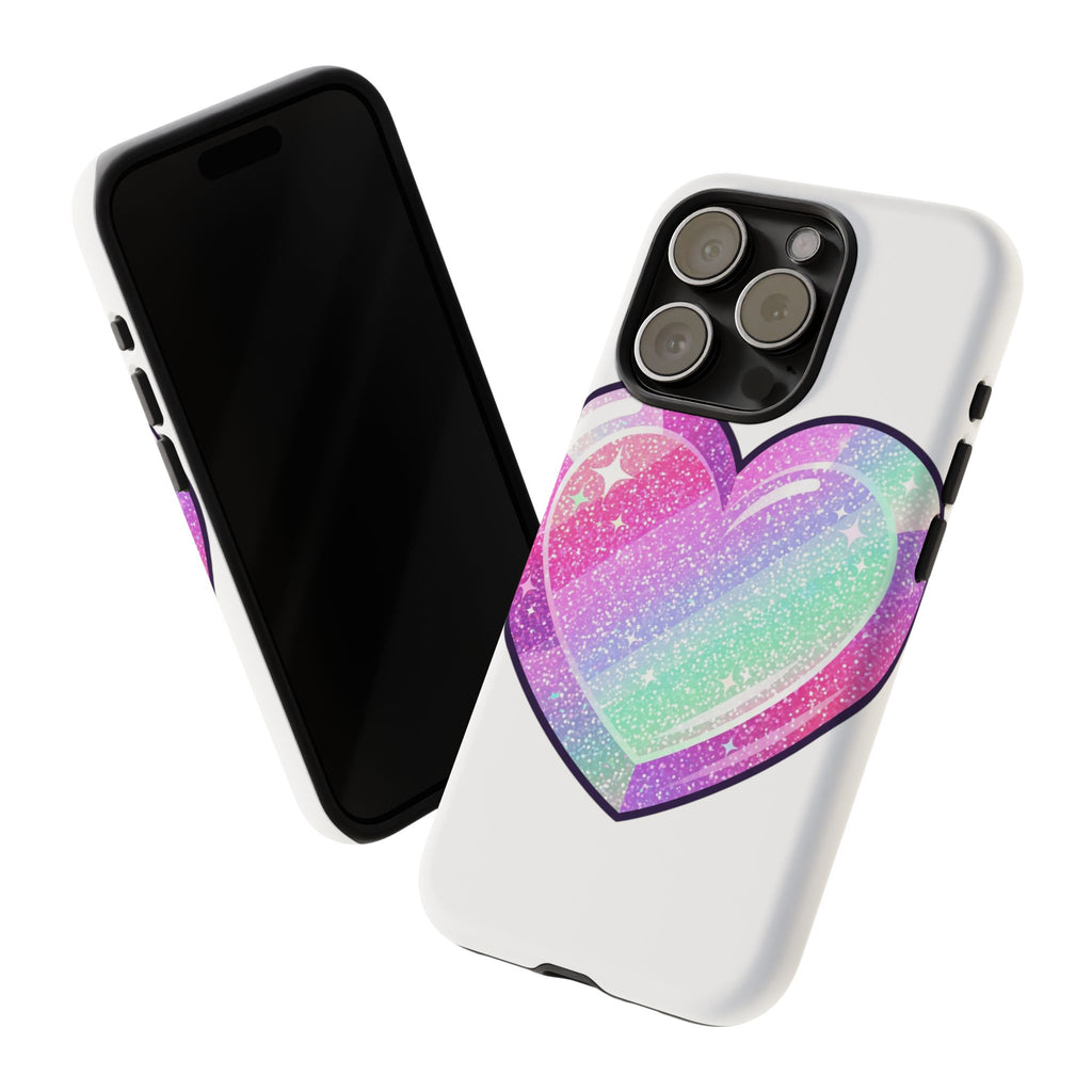 Pastel Glitter Heart Tough Phone Case — Cute Protective Phone Cover