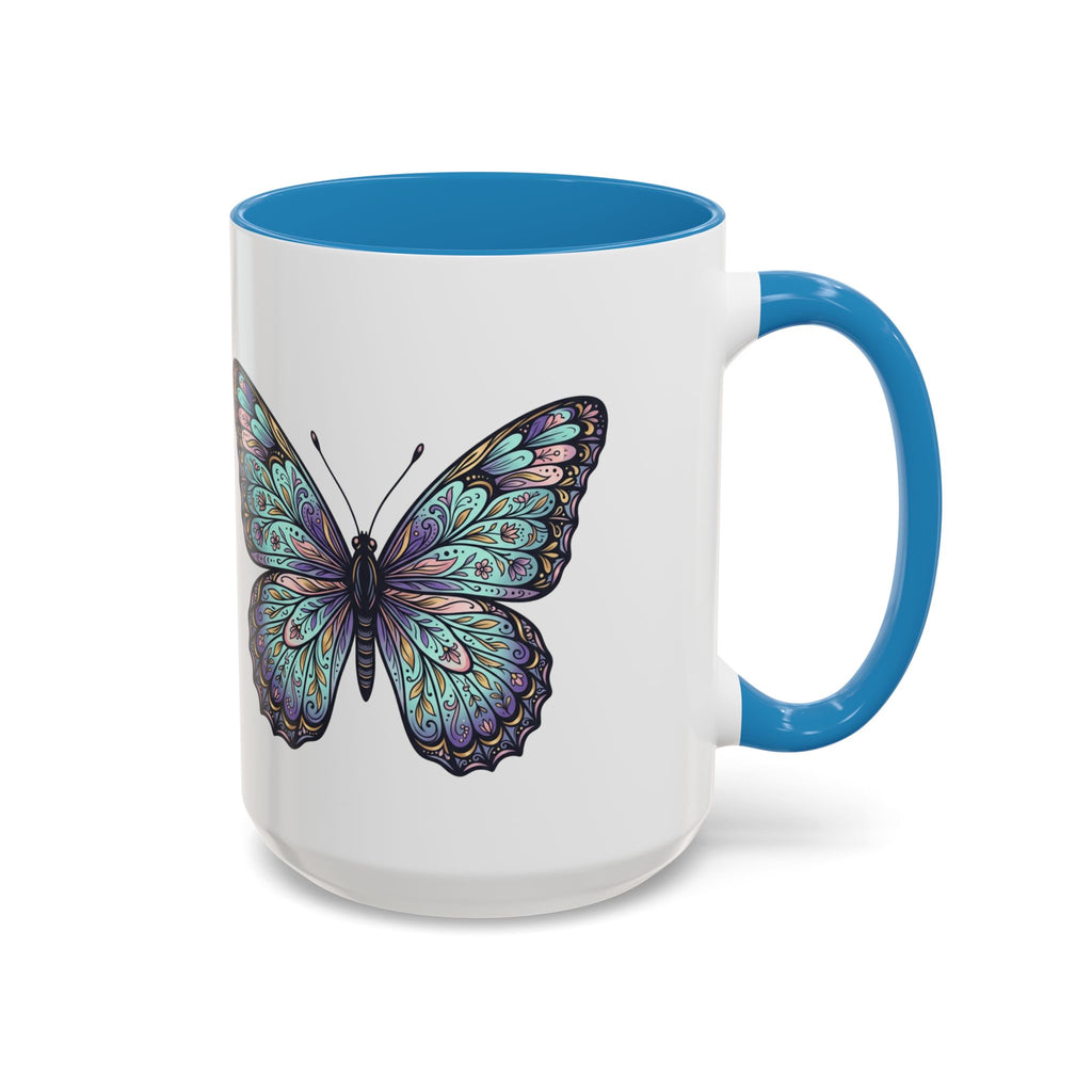 Butterfly Accent Coffee Mug — Teal Mandala Wing Design (11/15oz)