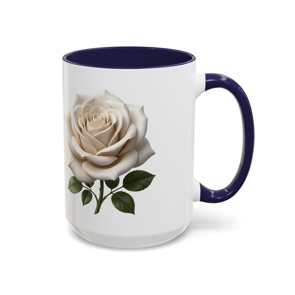 White Rose Accent Coffee Mug — Elegant Floral 11/15oz Ceramic