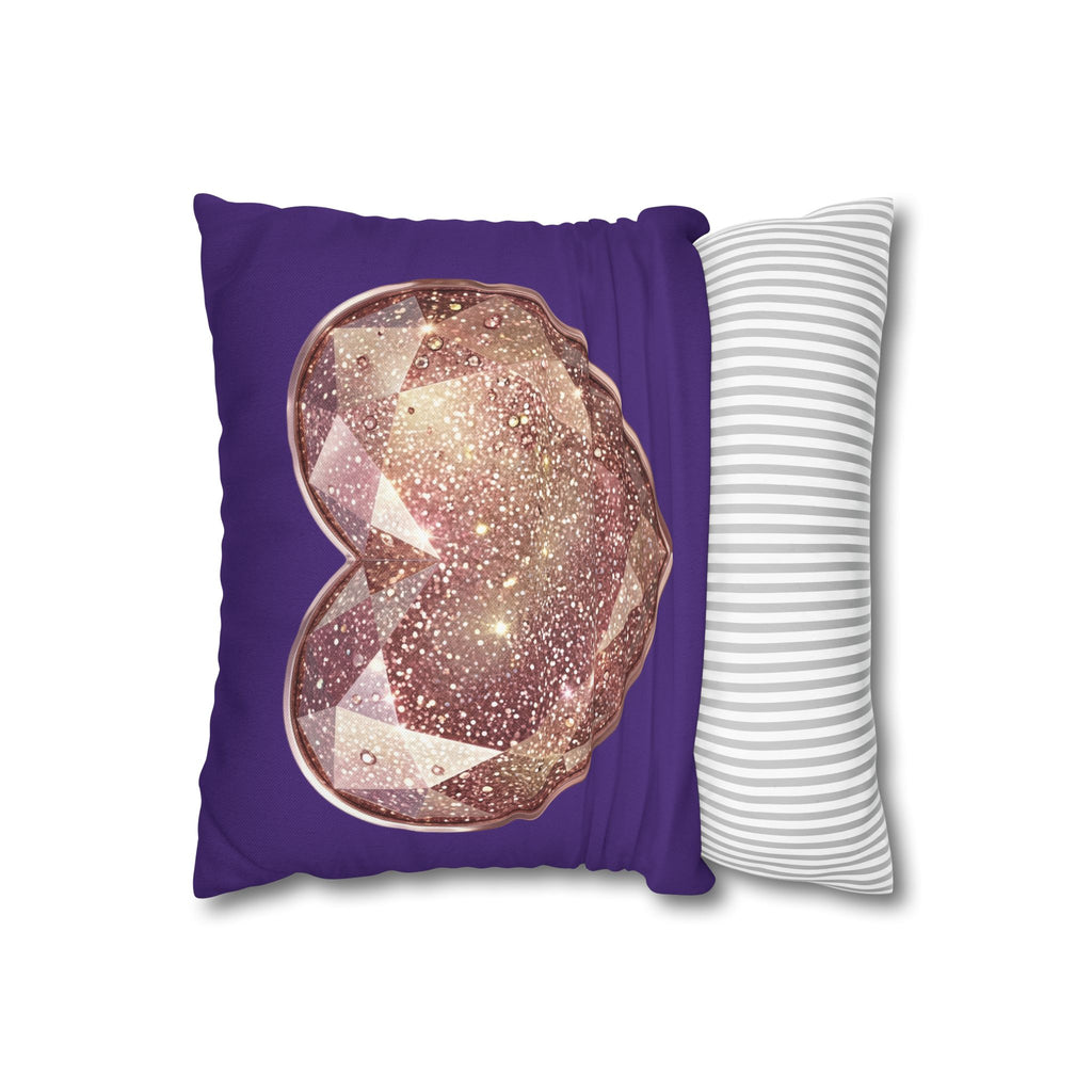 Sparkling Rose Gold Heart Pillowcase — Decorative Square Throw Pillow Cover- Dark Purple