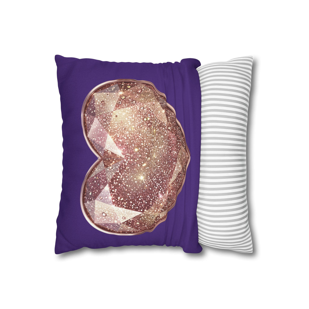 Sparkling Rose Gold Heart Pillowcase — Decorative Square Throw Pillow Cover- Dark Purple