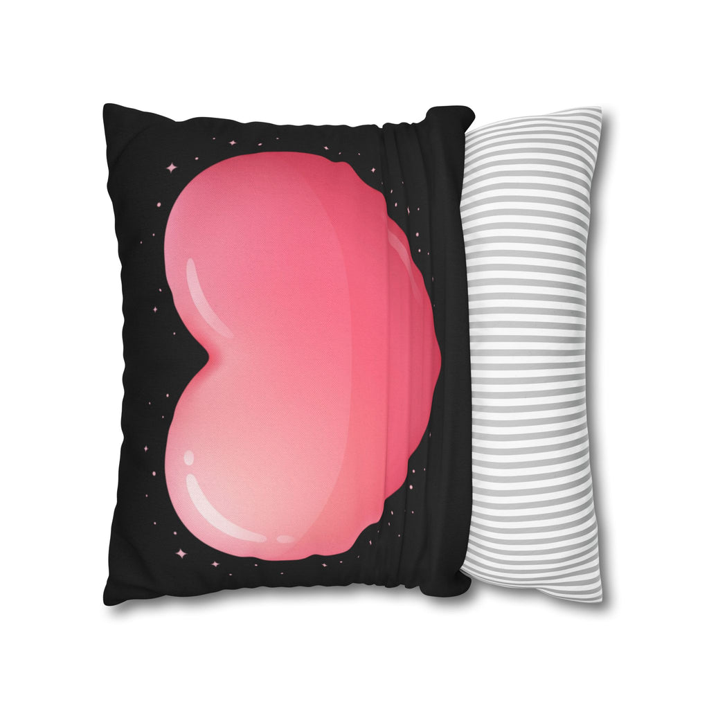Pink Heart Black Spun Polyester Square Pillowcase