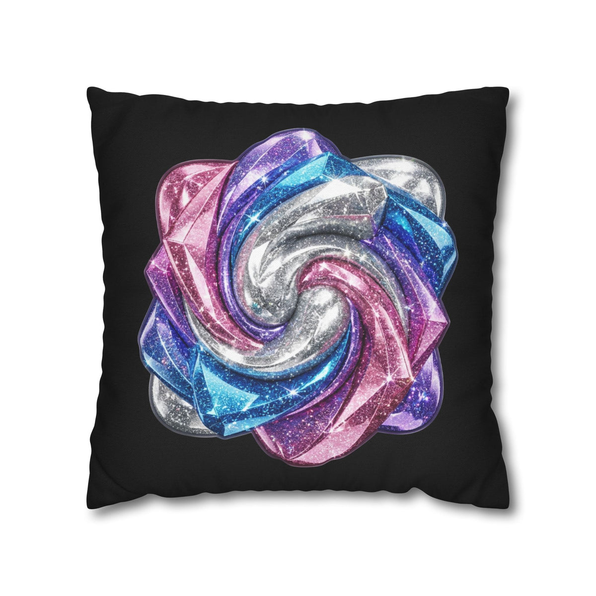 3D Glitter Design Black Spun Polyester Square Pillowcase