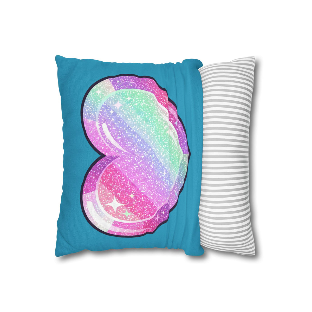 Pastel Glitter Heart Pillowcase Spun Polyester Square Pillowcase- Turquoise