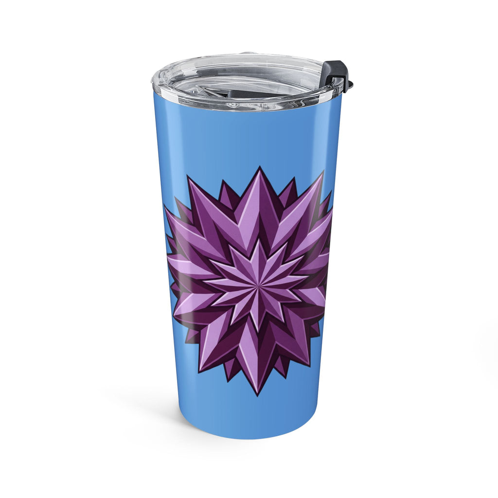 20oz Floral Star Tumbler — Purple Spiky Bloom Travel Cup- Light Blue