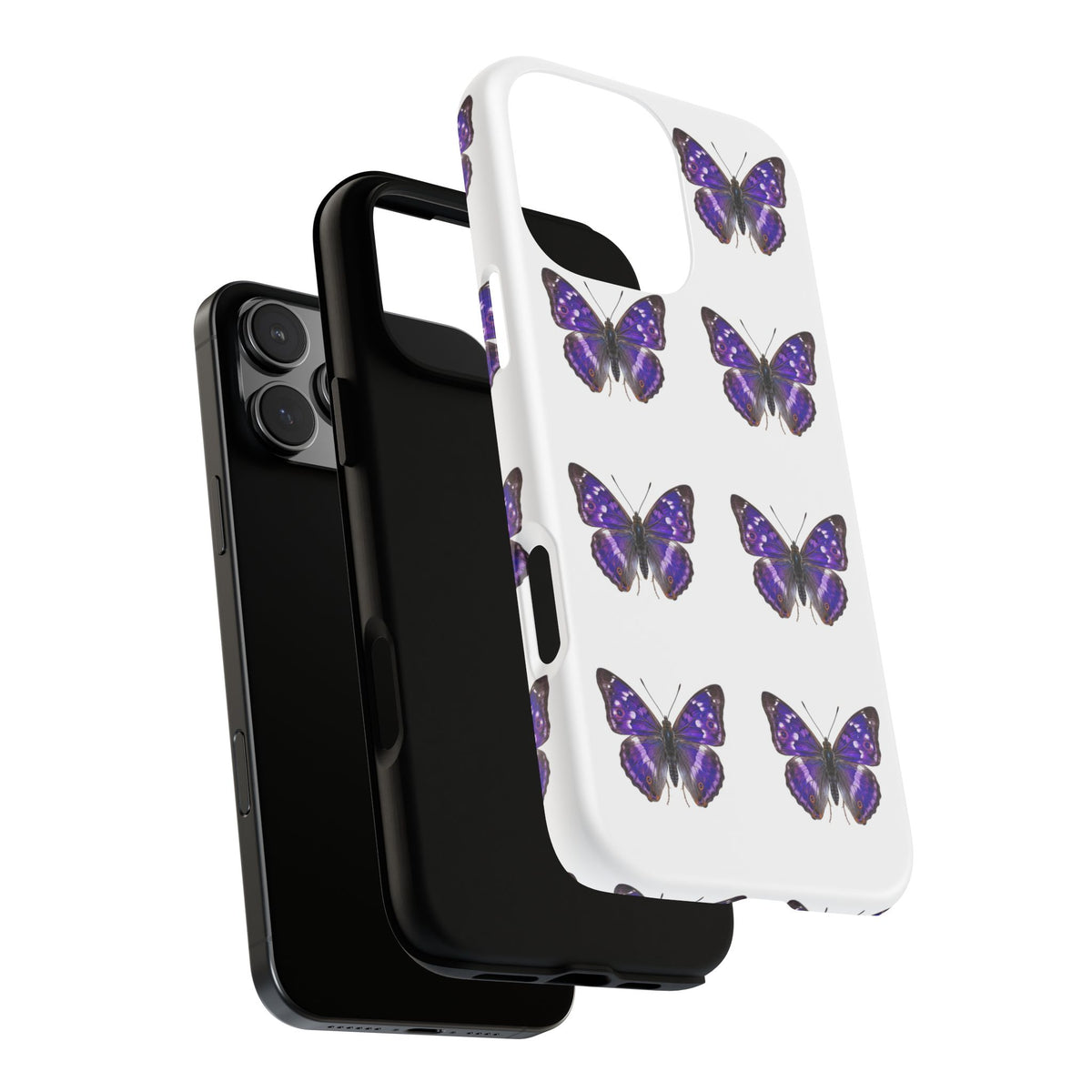 Purple Butterfly Tough Phone Case — Durable Protective iPhone Case with Repeating Butterfly Pattern