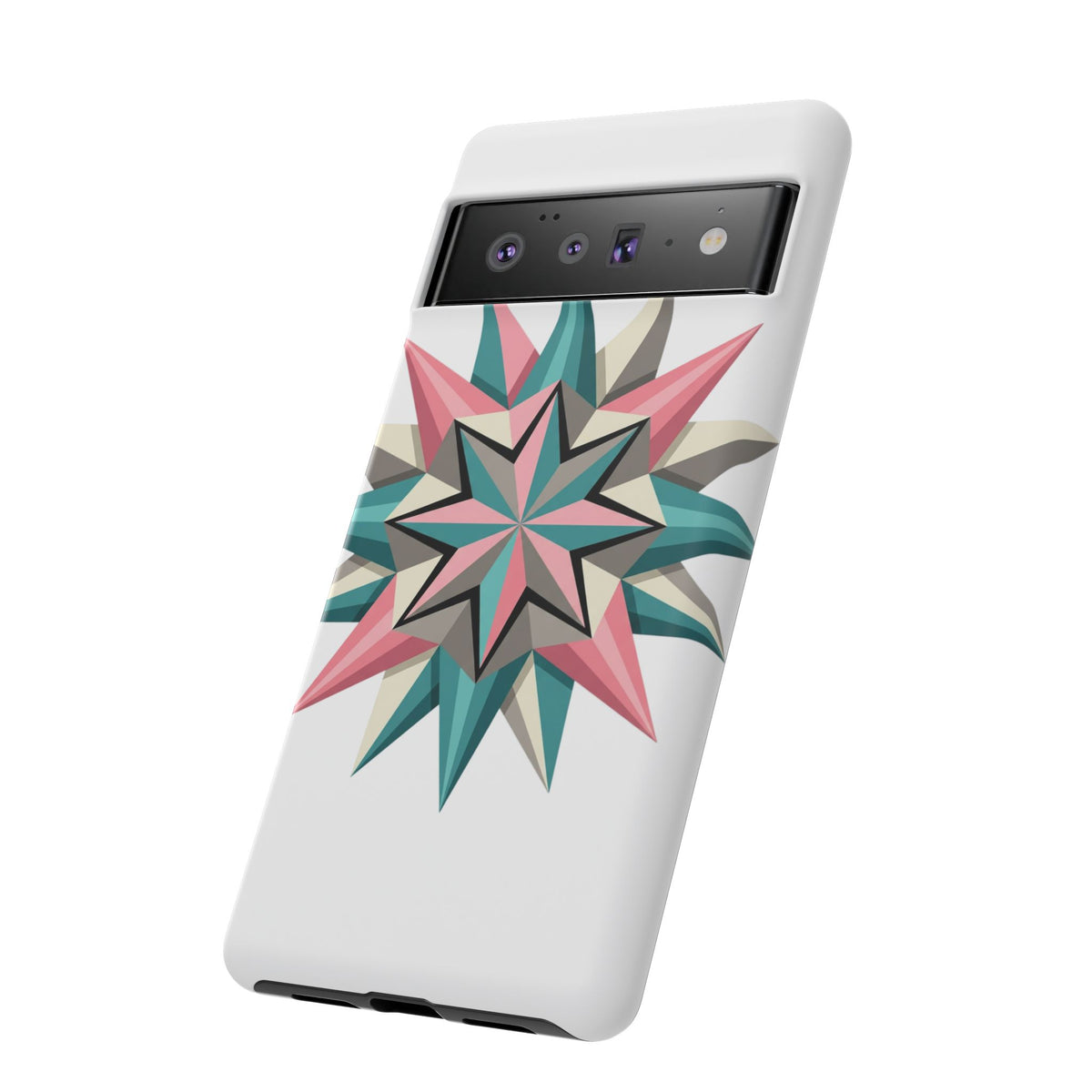 Geometric Star Tough Phone Case – Pink Teal Compass Design