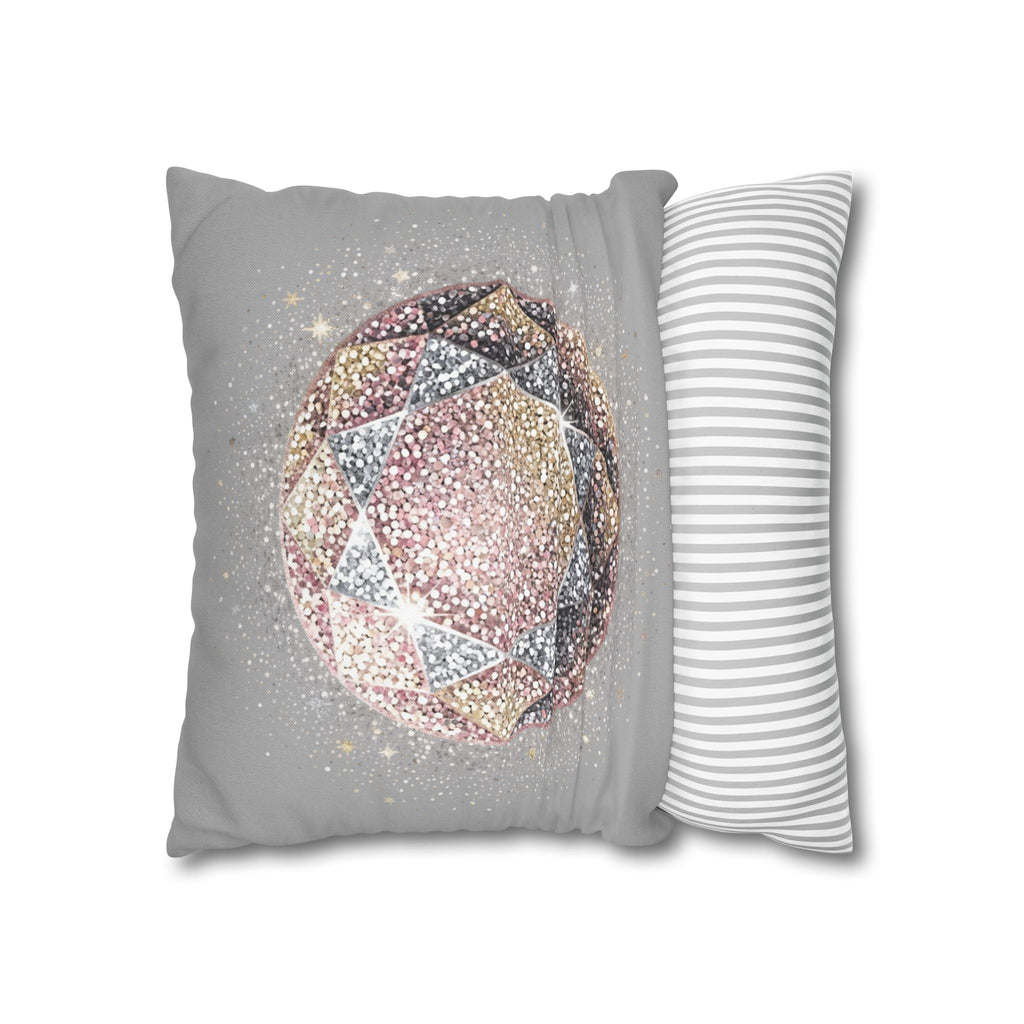 Glittery Light Grey Spun Polyester Square Pillowcase