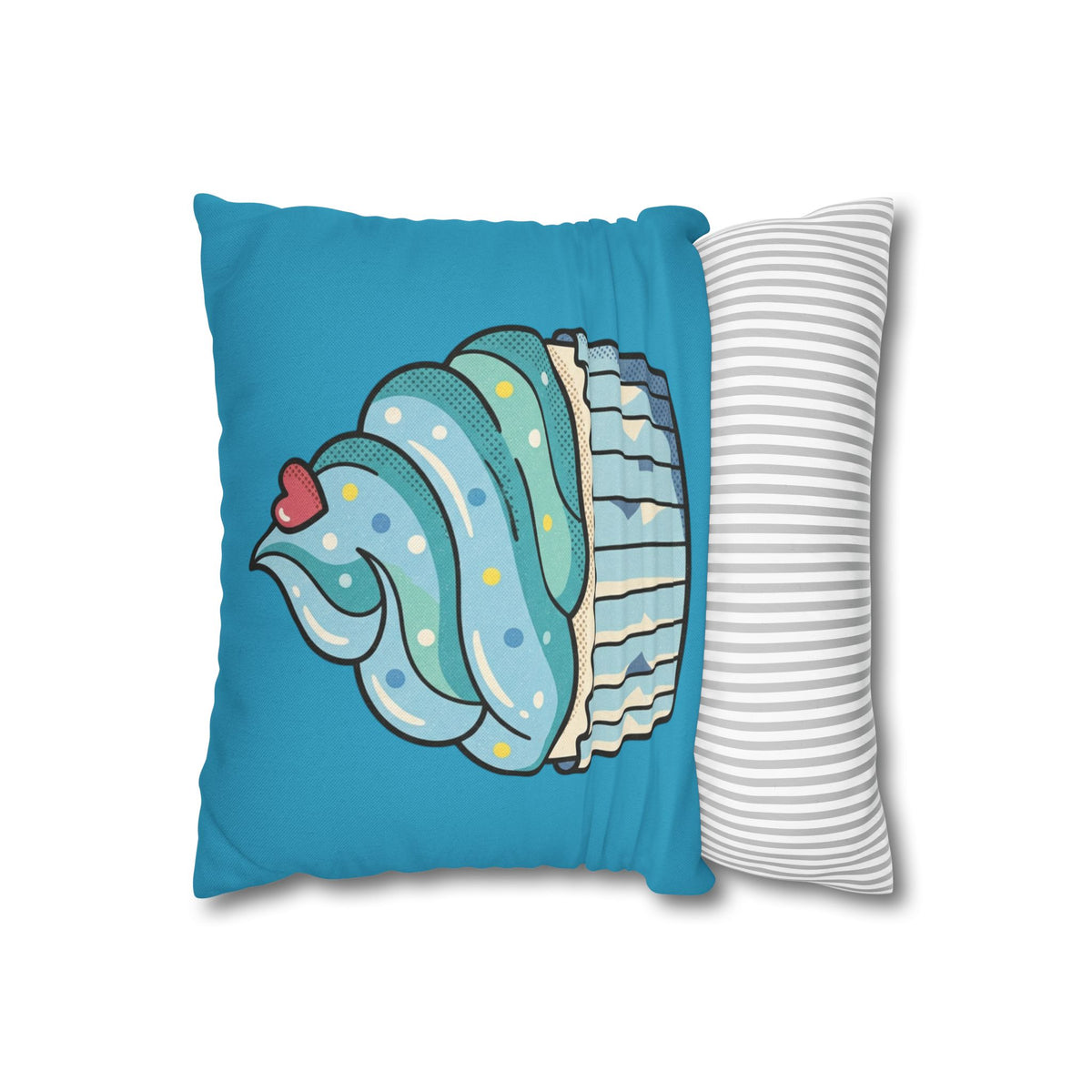 Cupcake Throw Pillow — Cute Blue Dessert Decorative Cushion for Kids & Bakery Lovers- Turquoise