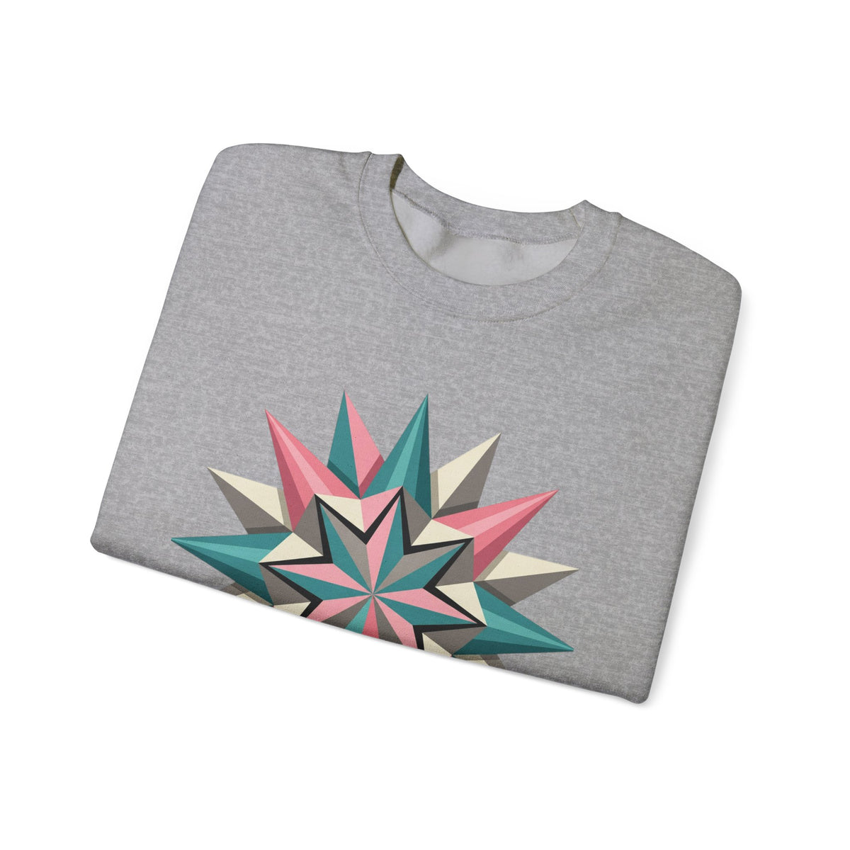 Geometric Starburst Crewneck Sweatshirt — Pink Teal Modern Compass Design