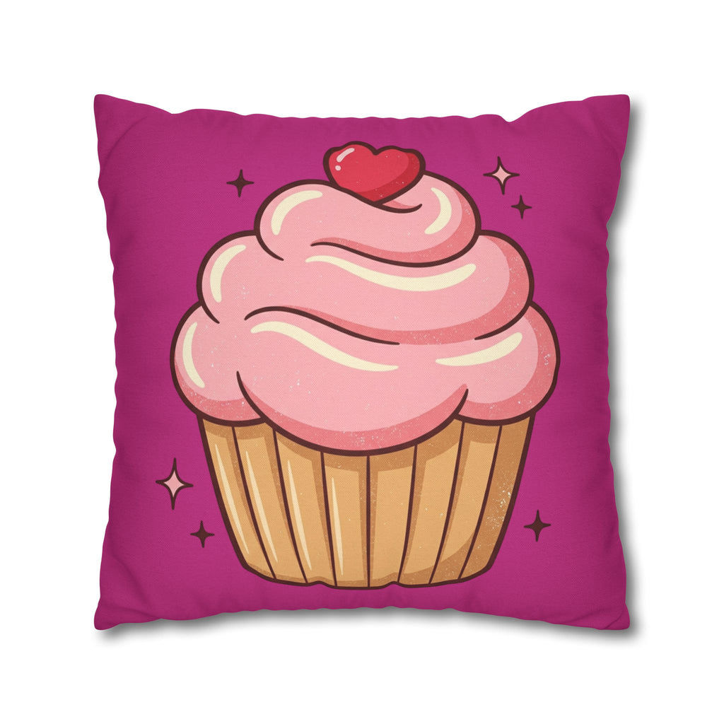 Pink Cupcake Spun Polyester Square Pillowcase- Magenta
