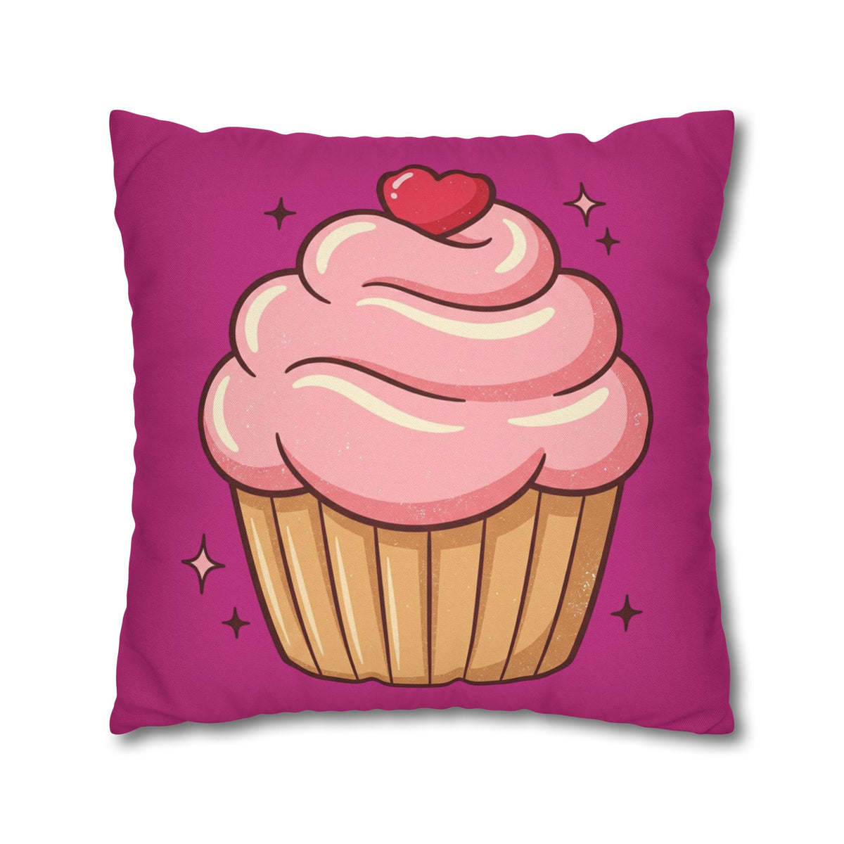 Pink Cupcake Spun Polyester Square Pillowcase- Magenta