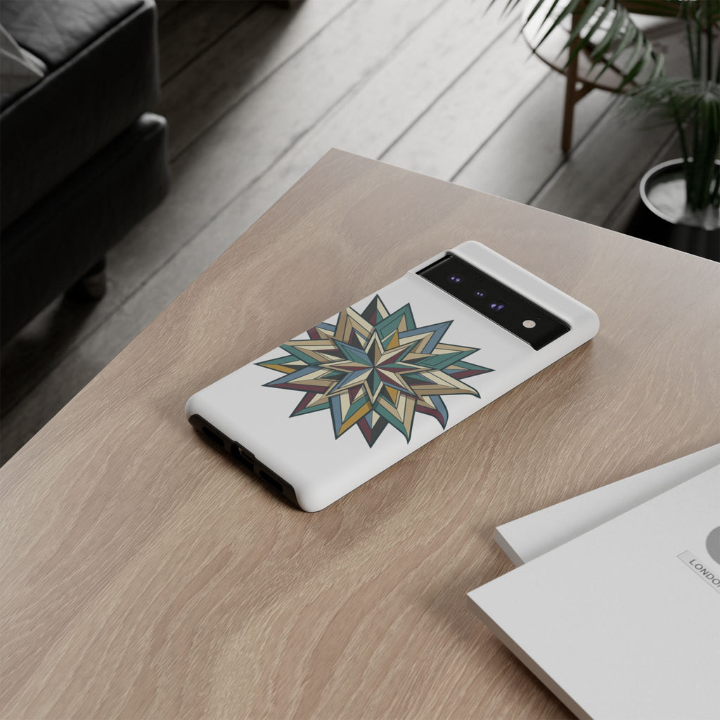 Geometric Star Phone Case — Teal & Earthtone Mandala Design