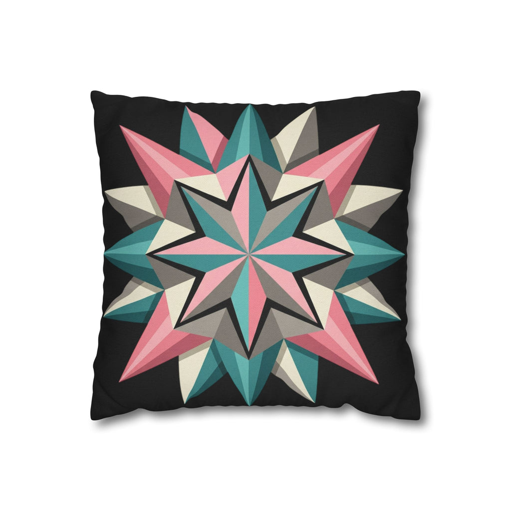 Geometric Starburst Throw Pillowcase — Teal & Pink Modern Decorative Cushion Cover