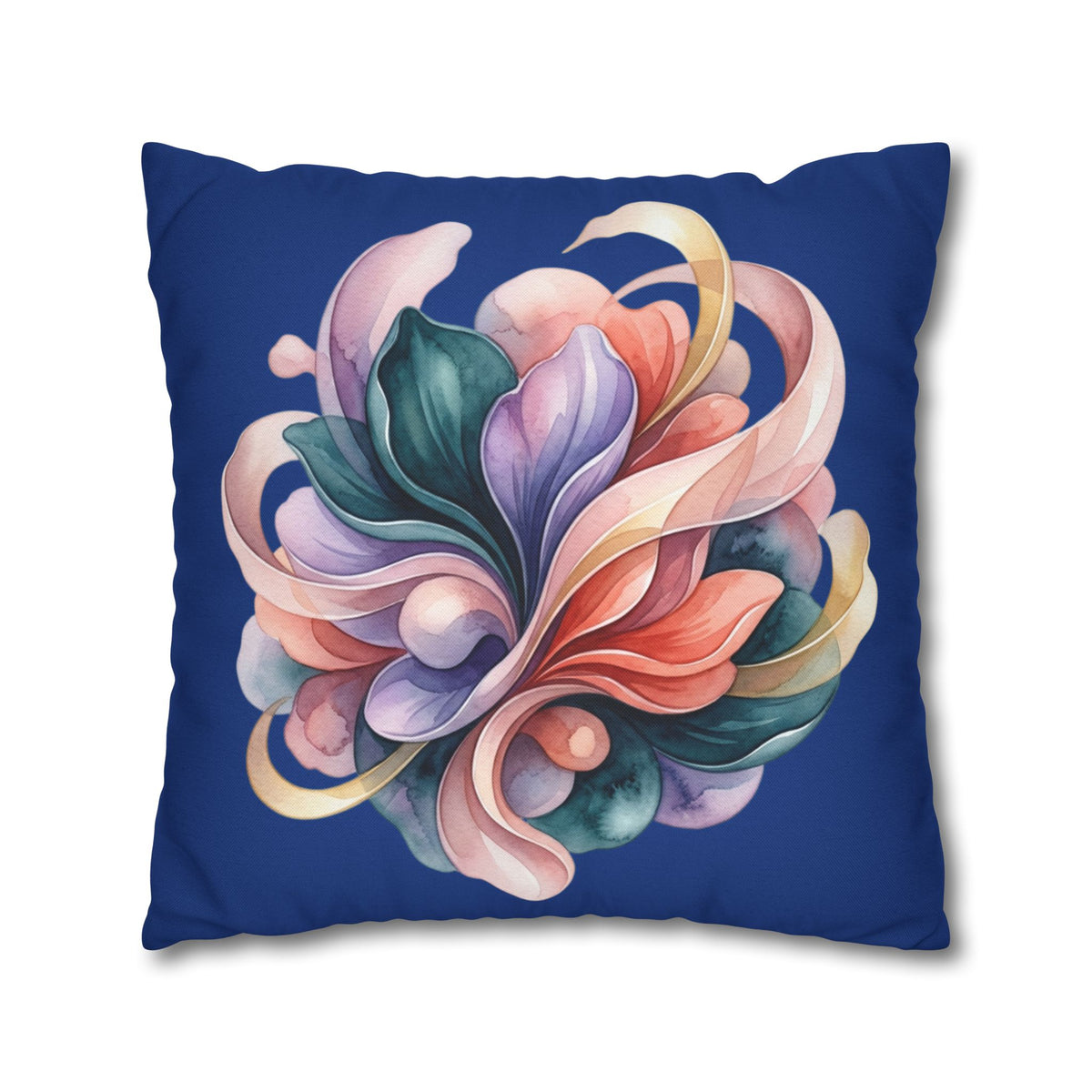 Floral Swirl Decorative Pillowcase — Vibrant Abstract Blossom on Navy