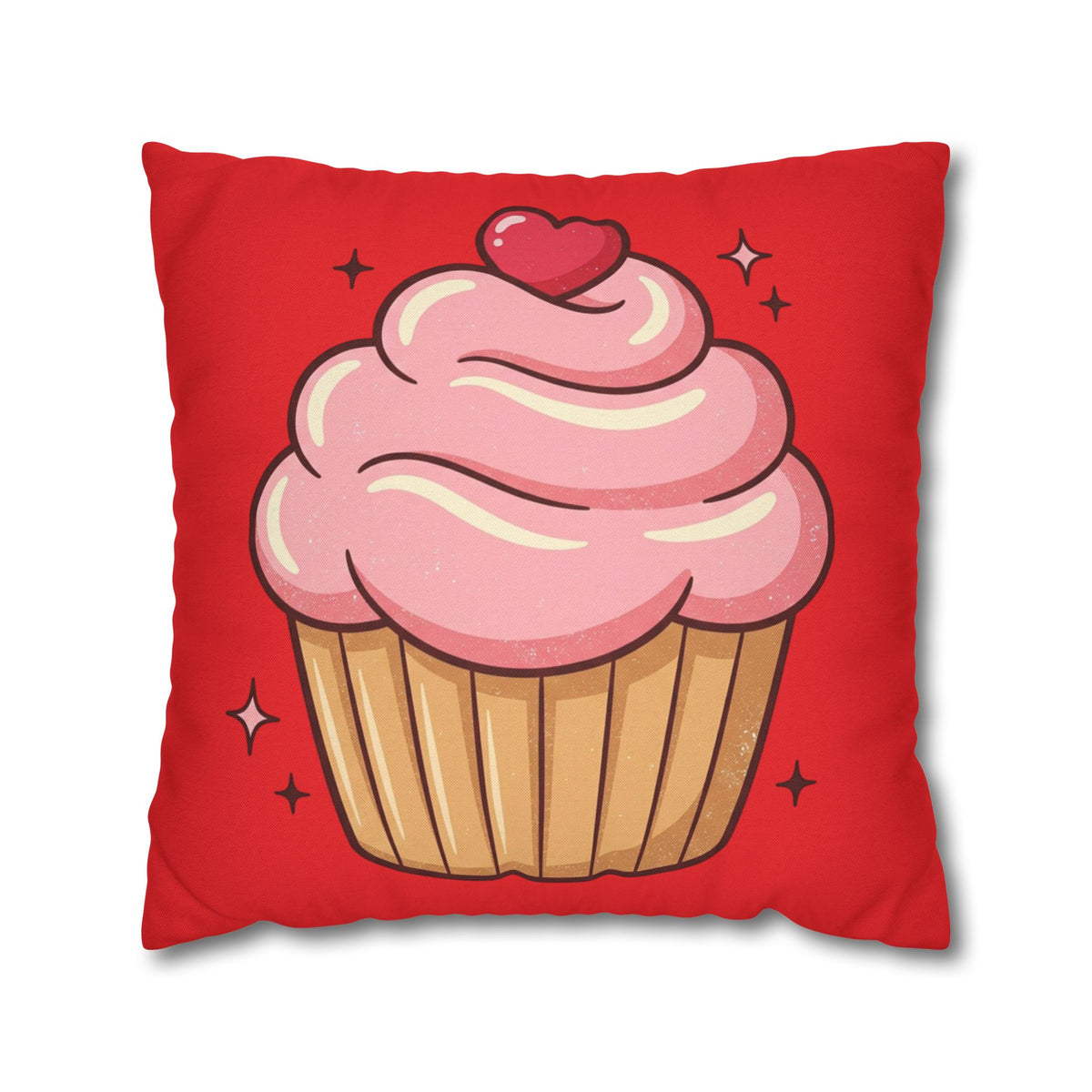Pink Cupcake Spun Polyester Square Pillowcase- Red