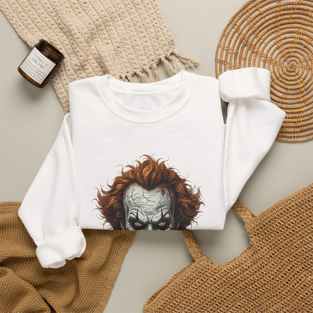 Creepy Clown Crewneck Sweatshirt – Horror Movie Inspired Graphic